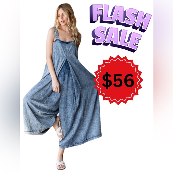 WASHED PLEATED DETAIL WIDE LEG ROMPER - Picture 2 of 7